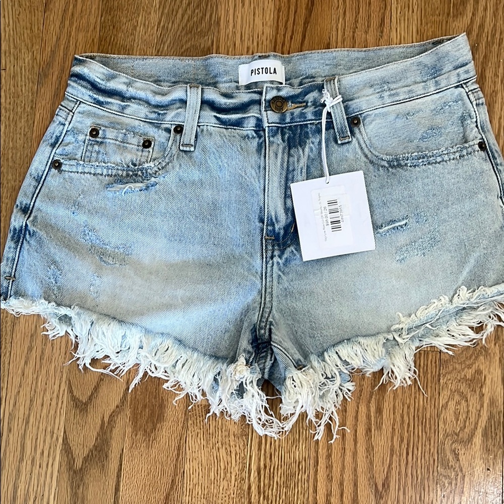 Pistola Women's Distressed Denim Shorts - Light Blue